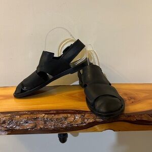 Measponte Italian made leather Sleek Black Slip-On Sandals size 36 1/2